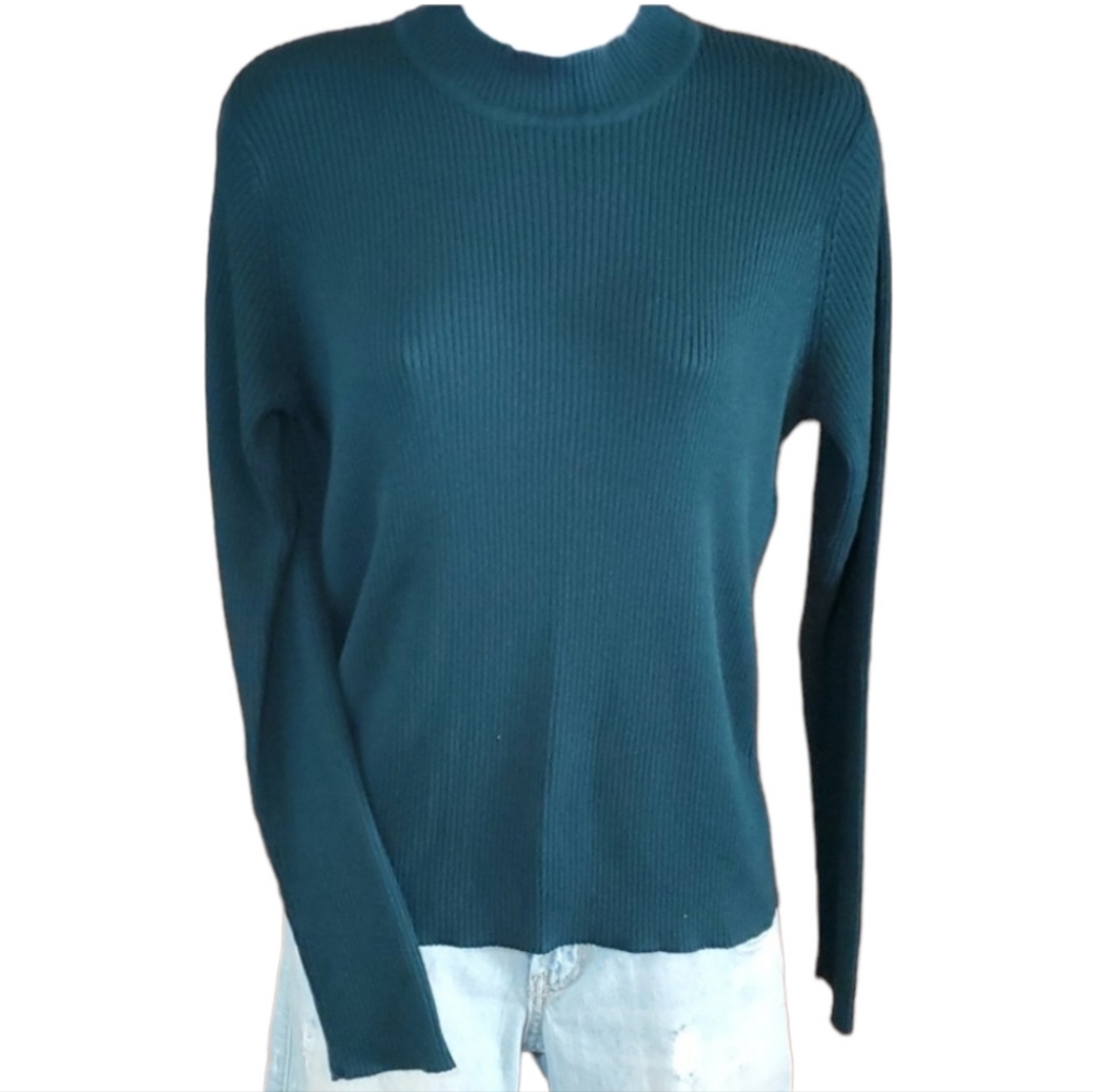 Sag Harbor Vintage Dark Green Pullover Knit Mock Turtleneck Sweater